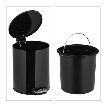 Relaxdays Kosmetikeimer, 5 Liter, Absenkautomatik, entnehmbarer Inneneimer, Bad Mülleimer, Metall, Treteimer rund, (Schwarz)