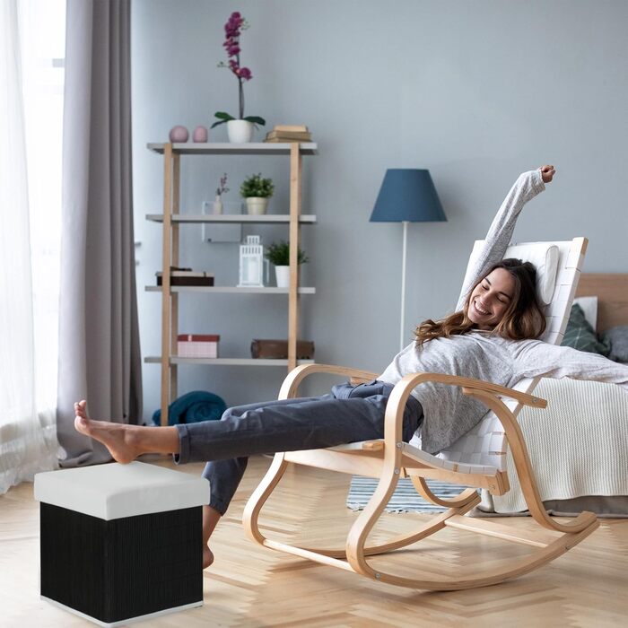 Relaxdays Sitzhocker, faltbar, Stauraum, 35x35x35 cm, Bambus, Schwarz/Weiß