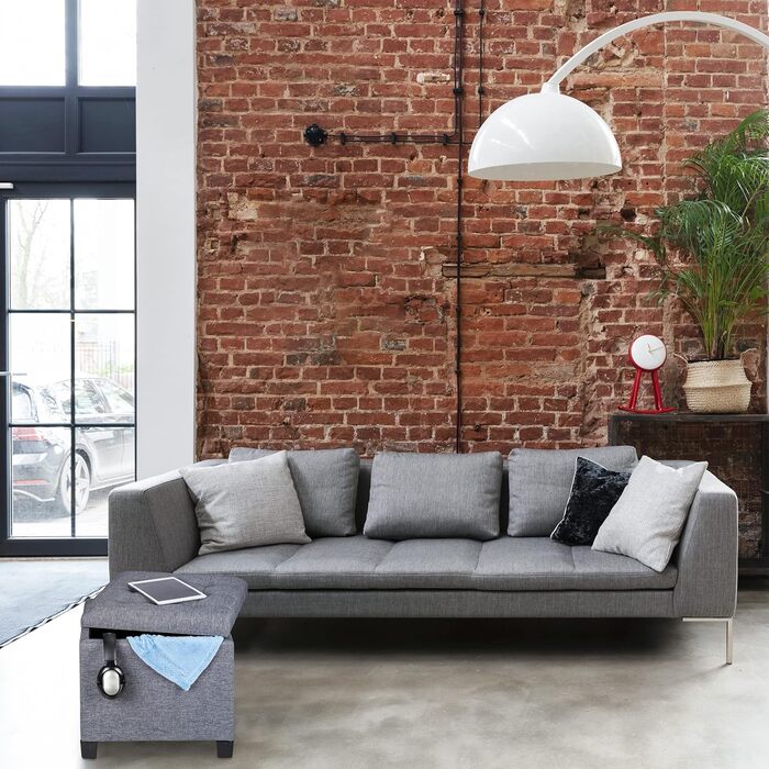 Relaxdays Sitzhocker mit Stauraum, 42x45x45 cm, gesteppt, Stoffbezug, Schaumstoffpolster, grau