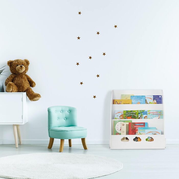 Relaxdays Bücherregal Kinder, HBT: 60 x 58 x 45 cm, Kinderbücherregal mit Wolkenmotiv, 3 Fächer, MDF, Kinderregal, weiß
