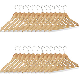 Relaxdays Kleiderbügel Set, 48 Hosenbügel aus Holz, Garderobenbügel, Haken 360° drehbar, HxB: 22,5x44,5cm, natur/silber (24er Pack)