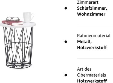 Relaxdays, weiß-schwarz runder Beistelltisch mit Metallkorb, dekorativer Couchtisch, Wohnzimmertisch modern, 45cm hoch,  (Design A)