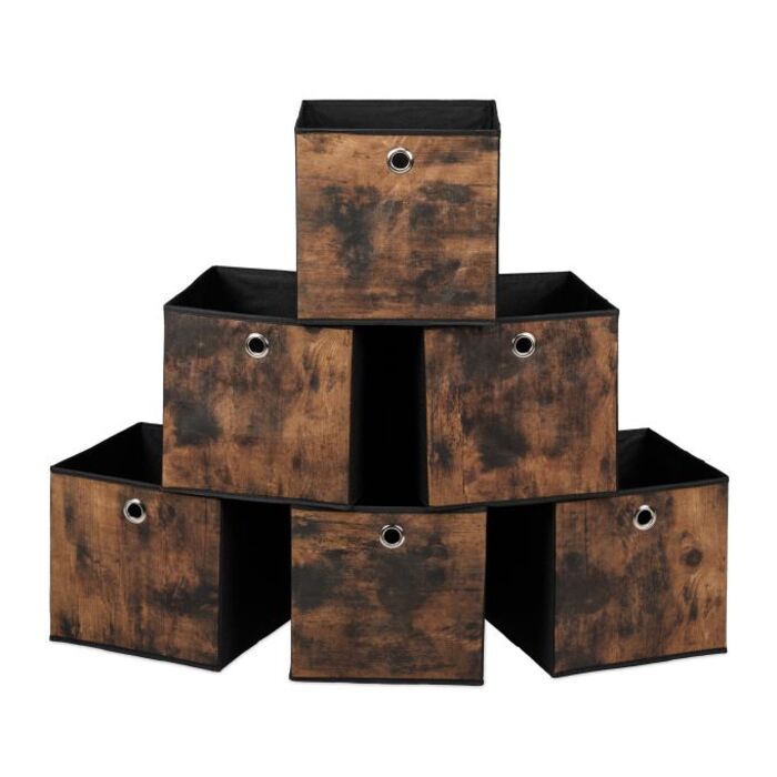 Relaxdays Stoff Aufbewahrungsbox Holzoptik 6er Set