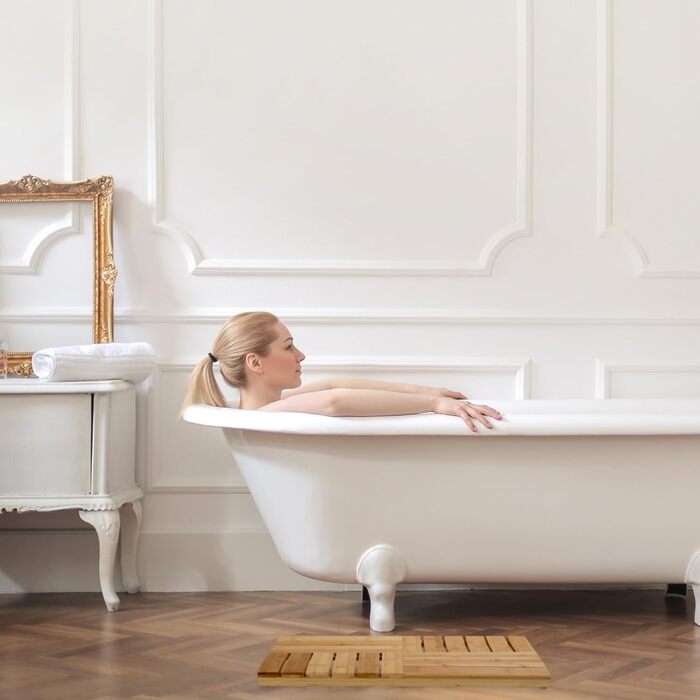 Relaxdays Bambus Badematte, 61x40 cm, rutschfest, für Bad, Dusche, Sauna, Indoor & Outdoor, schwarz