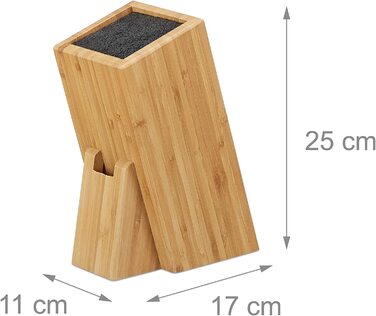 Relaxdays Bambus Messerblock mit Borsteneinsatz, Küchenblock für 6 Messer aller Art, unbestückter Holzblock, natur