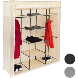 Relaxdays 1 x Faltschrank Valentin XXL, Stoffschrank, 2 Kleiderstangen, 9 Ablagen, Kleiderschrank, HBT 173 x 148 x 42,5 cm, beige 1 Beige 1 Stück