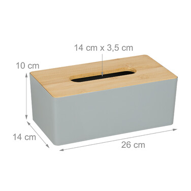 Relaxdays Graue Tücherbox mit Bambusdeckel