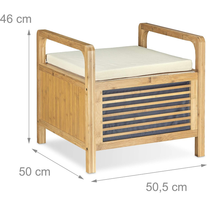 Relaxdays Sitzhocker mit Stauraum, Bambus, 46x50,5x50 cm, natur