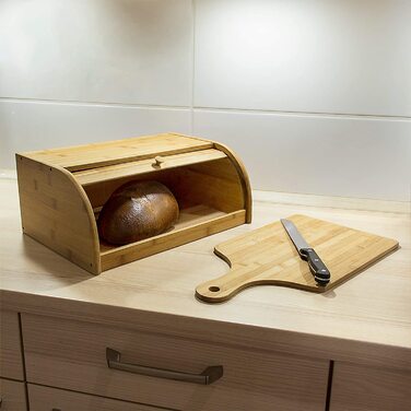 Relaxdays Brotkasten Bambus HBT: 16,5 x 40 x 27,5 cm Rollbrotkasten für aromadichte Brot Aufbewahrung Brotkiste mit Rolldecke