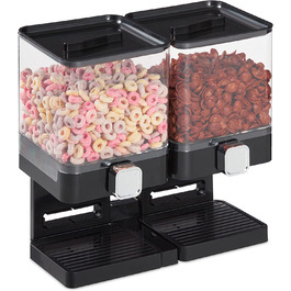 Relaxdays Müslispender doppelt, Cerealienspender für Müsli, Cornflakes, Süßigkeiten, Snackspender Kunststoff, schwarz