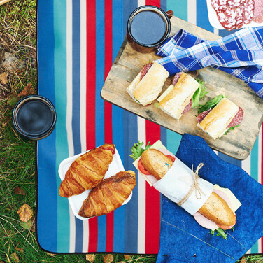 Relaxdays Picknickdecke 200x200cm blau gestreift