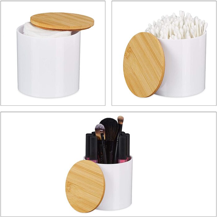 Relaxdays Acryl Organizer, 3er Set, Wattestäbchen Aufbewahrung, mit Deckel