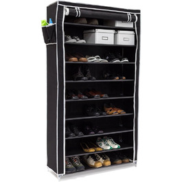 Relaxdays Schuhschrank Valentin, 161x88x30 cm, 10 Ablagen, Stoffbezug, staubfreie Lagerung, 45 Paar Schuhe, Schwarz