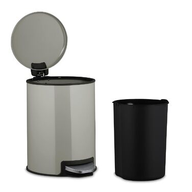 Relaxdays Kosmetikeimer 3 Liter, Treteimer mit Absenkautomatik, entnehmbarer Inneneimer, kleiner Mülleimer Bad, hellgrau
