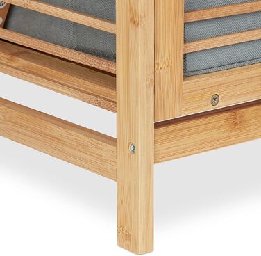 Relaxdays Badregal mit Wäschekorb, 2 Ablagen, kippbarer Sammler, Bambus & Stoff, 95x40x30 cm, Natur/grau