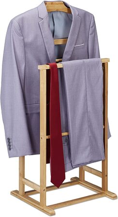 Relaxdays Herrendiener, Stummer Diener Bambus, Damen & Herren, Kleiderablage Schlafzimmer, HBT: 98,5 x 47 x 36 cm, Natur