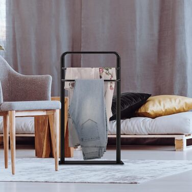 Relaxdays Handtuchständer, 3 Stangen, HBT: 79x45x20 cm, Badezimmer, Handtuchhalter, Stahl & Glas, schwarz