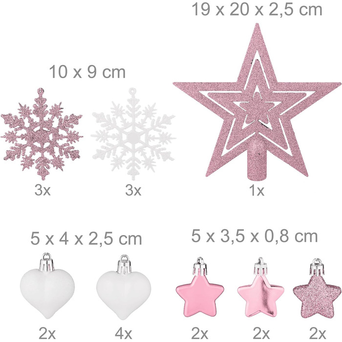 Relaxdays Weihnachtskugeln 101er Set, Kunststoff, Christbaumschmuck, rosa/weiß Hellrosa