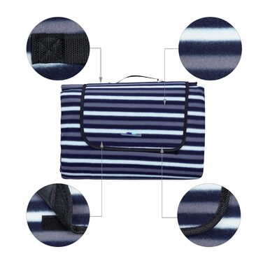 Relaxdays XXL Picknickdecke, 200x300 cm, isoliert, wasserdicht, gestreifte Fleece Stranddecke, weich, Tragegriff, bunt