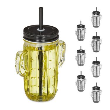 Relaxdays 8er Set Trinkgläser Kaktus mit Strohhalm