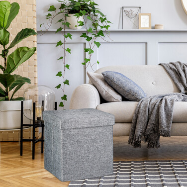 Relaxdays Faltbarer Sitzhocker mit Stauraum Leinen