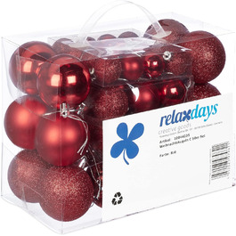 Relaxdays Xmas-Kugeln, 50er Set, glitzernd & matt, Kunststoff, ∅ 3, 4 & 6 cm, rot