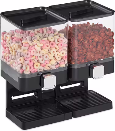 Relaxdays Müslispender doppelt, Cerealienspender für Müsli, Cornflakes, Süßigkeiten, Snackspender Kunststoff, schwarz