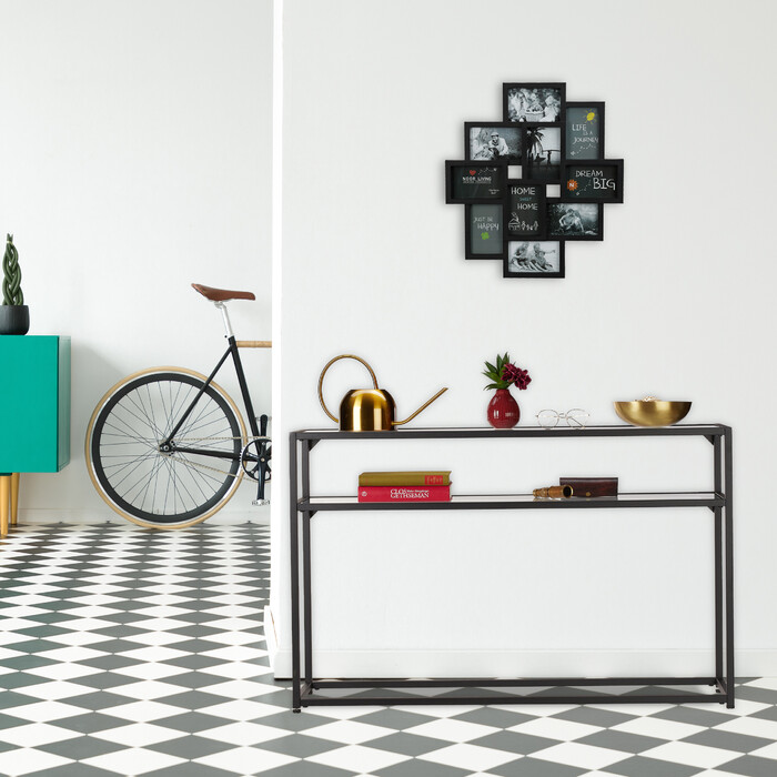 Relaxdays Konsolentisch mit Glasplatte