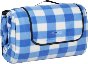 Relaxdays XXL Picknickdecke, 200x300cm, isoliert, wasserdicht, Karierte Fleece Stranddecke, weich, Tragegriff, blau-weiß