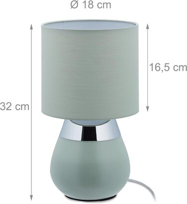 Relaxdays Nachttischlampe Touch, E14-Fassung, indirektes Licht, ovale Tischlampe mit Lampenschirm. HxD: 32 x 18 cm, grün