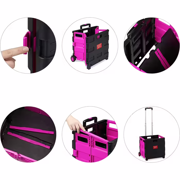 Relaxdays Einkaufstrolley klappbar, Teleskop-Griff, 2 Gummi Rollen, bis 35 kg, Shopping Trolley, Aluminium, ABS, pink