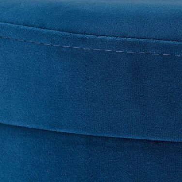 Relaxdays runder Samthocker mit Stauraum, elegant, H41,5 x D37 cm, blau/Gold