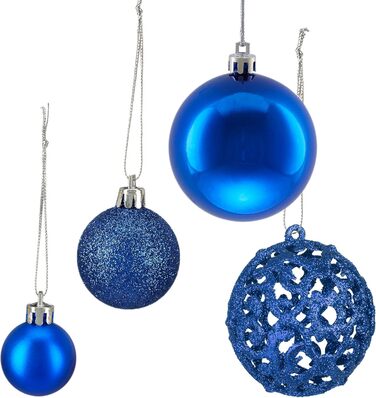 Relaxdays Weihnachtskugeln 150er Set, glitzernd, matt & glänzend, Kunststoff, ∅ 3, 4 & 6 cm, blau