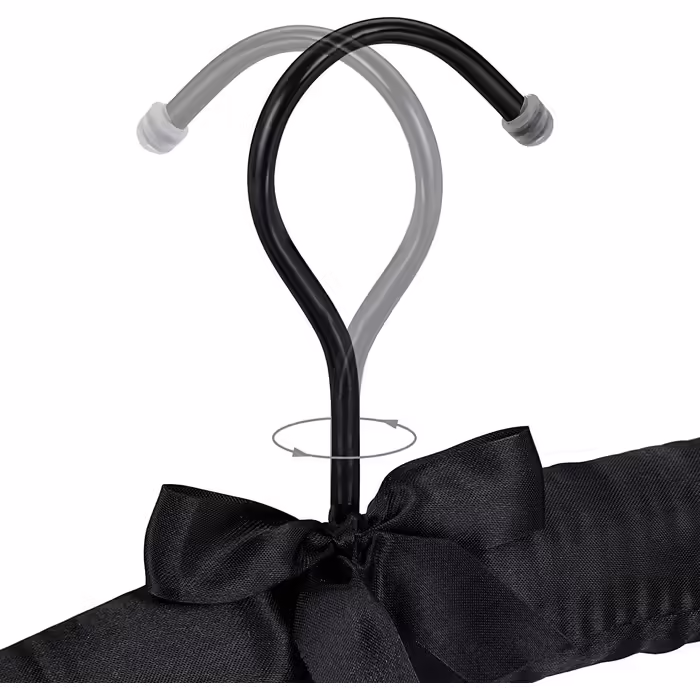 Relaxdays Kleiderbügel Satin,  weich gepolstert, 360° drehbarer Haken, dekorative Schleife, 38 cm breit, (10er Pack, Schwarz)