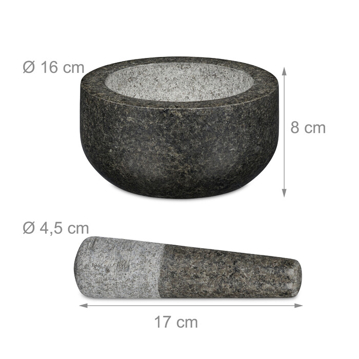 Relaxdays Granit Mörser mit Stößel 16 cm
