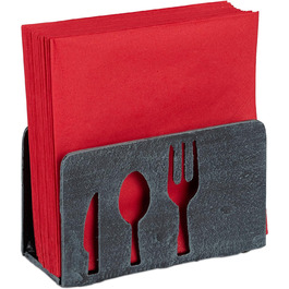 2 x Serviettenhalter, für 33x33 Servietten, schwer, mit Besteck Motiv, Gusseisen, Gastro, Serviettenständer, grau