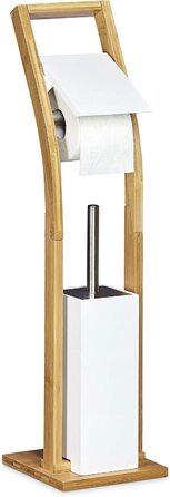 Relaxdays Stand WC Garnitur Holz HBT 75 x 19 x 19 cm Toilettenbürstenhalter aus Bambus mit Toilettenpapierhalter und Klobürst
