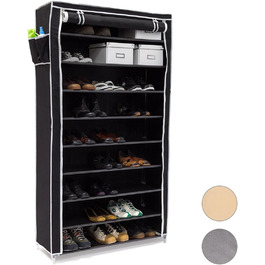 Relaxdays Schuhschrank VALENTIN - 161x88x30cm, 10 Ablagen, Stoffbezug, 45 Paar Schuhe, Anthrazit