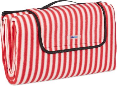 Relaxdays XXL Picknickdecke, 200x200 cm, wärmeisoliert, wasserdicht, rot/weiß