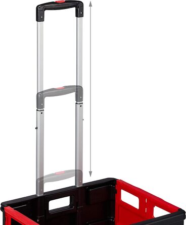 Relaxdays Einkaufstrolley klappbar, bis 35 kg, 50 l Kiste, mit Teleskopgriff, 2 Rollen, Transport Trolley, rot/schwarz
