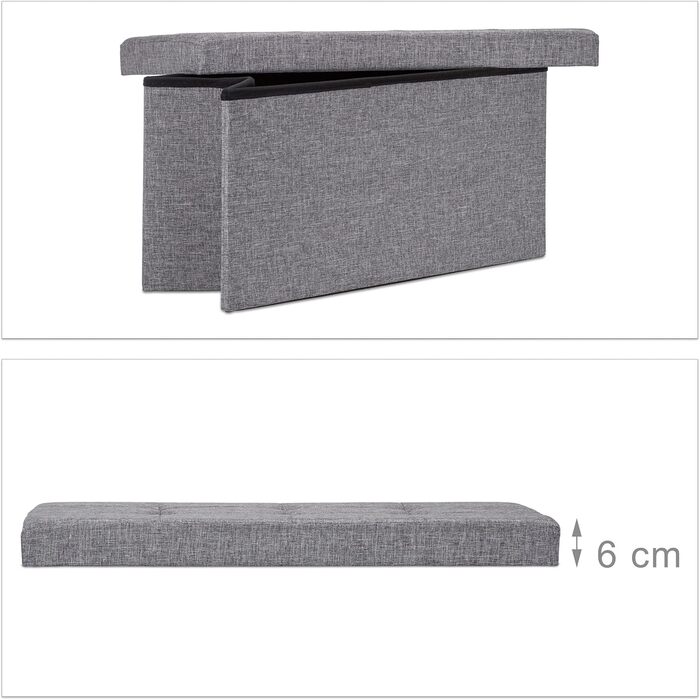 Relaxdays Faltbare Sitzbank XL mit Stauraum, 38x76x38 cm, Dunkelgrau