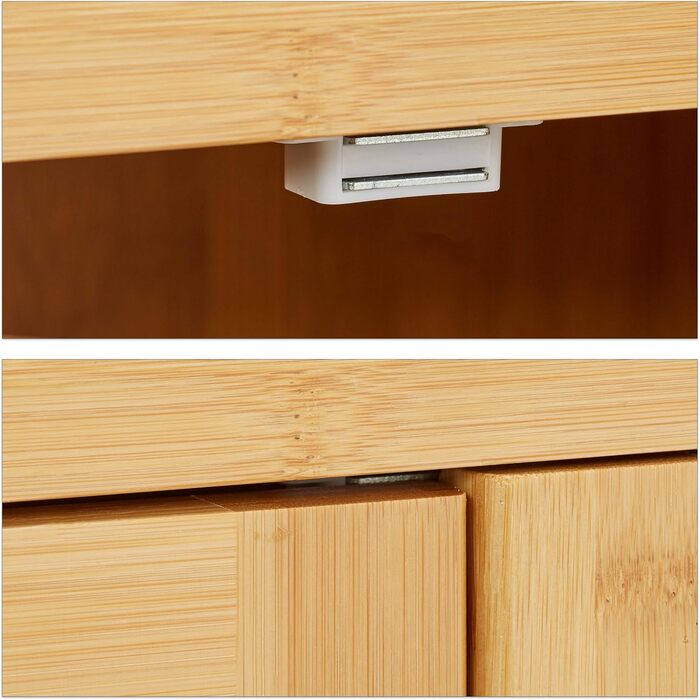 Relaxdays Badezimmerschrank Bambus, HBT: 92x50x25 cm, Badschrank mit Lamellentüren, natur, 1 Stück