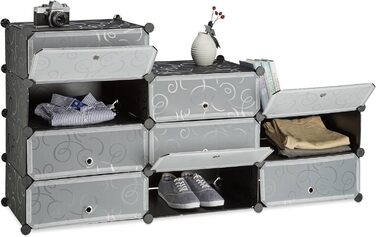 Relaxdays Schuhschrank mit 10 Fächern, Schuhregal groß, Steckregal Kunststoff, DIY, HxBxT ca. 90 x 94 x 37 cm, (Schwarz)