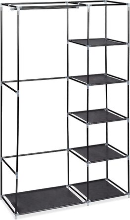 Relaxdays 1 x Stoffschrank, mit Kleiderstange & 5 Fächern, HBT: 174 x 107 x 42,5 cm, Stabiler Faltschrank mit Bezug, schwarz