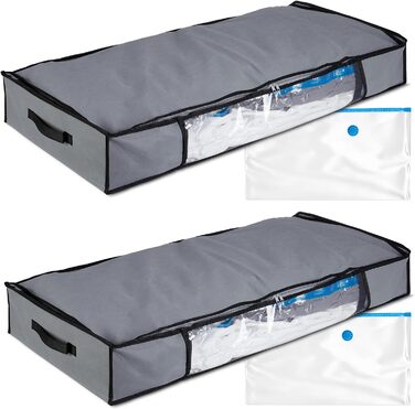 Relaxdays Unterbettkommode Vakuum 2er Set HBT 15x100x45 cm, Kleidung, Bettwäsche, Aufbewahrungstasche Vakuumbeutel, grau