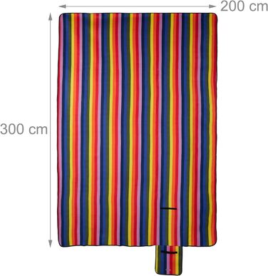 Relaxdays XXL Picknickdecke, 300x200cm, isoliert, wasserdicht, Fleece Stranddecke, gestreift, Isodecke, Tragegriff, bunt