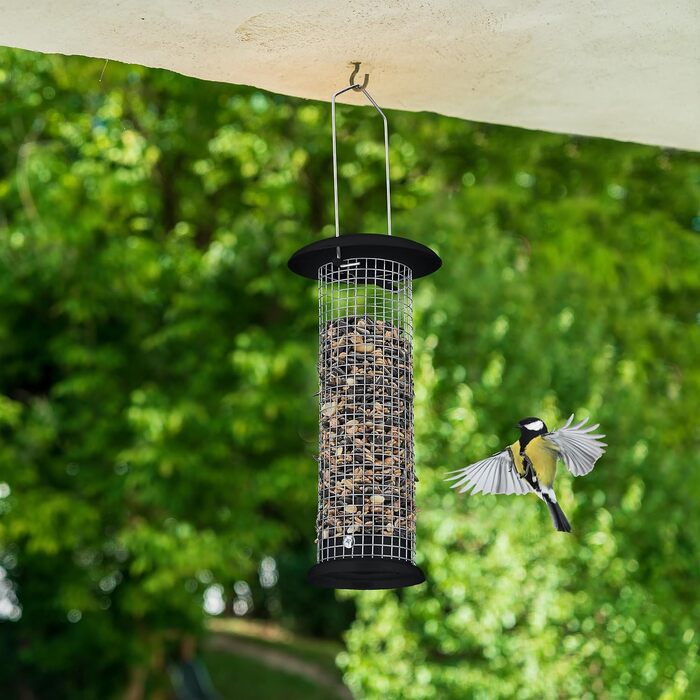 Relaxdays Vogelfutterstation, 2er Set, HxD: 33 x 10 cm, Metall, schwarz/Silber