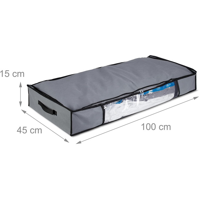 Relaxdays Unterbettkommode Vakuum 2er Set HBT 15x100x45 cm, Kleidung, Bettwäsche, Aufbewahrungstasche Vakuumbeutel, grau