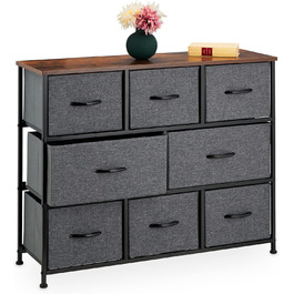 Relaxdays Kommode Industrial, 78,5x100x30 cm, 8 Schubladen, Stoff/Metall, Holzoptik, Sideboard, grau/braun