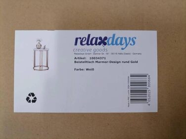 Relaxdays Beistelltisch MARMO, rund, Metall & MDF, Marmoroptik, HxD: 51 x 41 cm, weiß/Gold